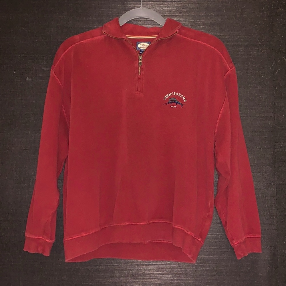 Tommy Bahama 1/4 zip pullover. Size: L, red in color